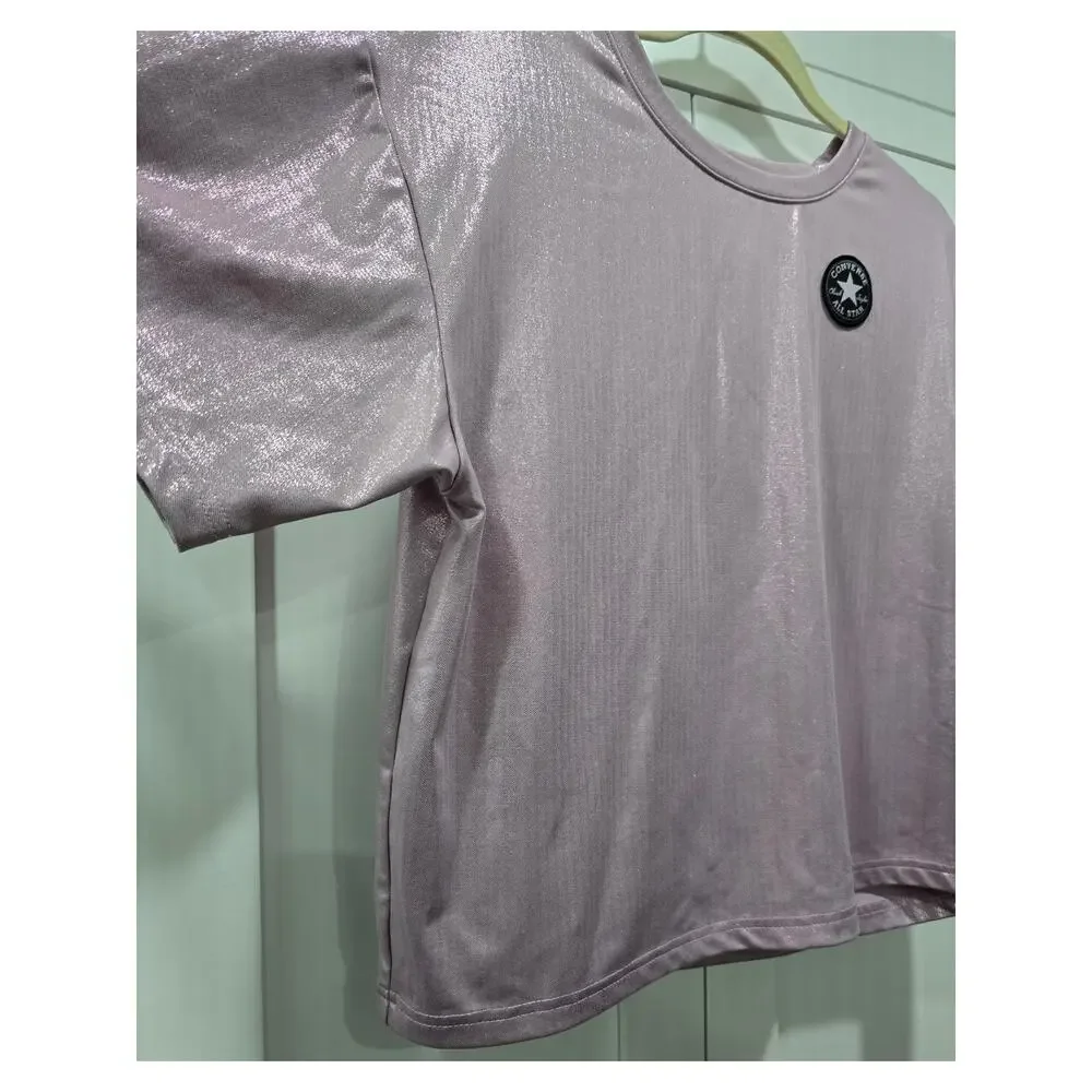 Converse Metallic Pink Shimmer Short Sleeve Tee Youth XL 13-15 Oversized Top